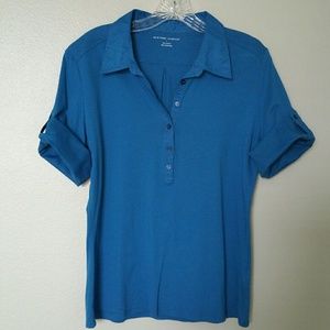 New York & Co Blue 3/4 Sleeve 1/2 Button Up sz L